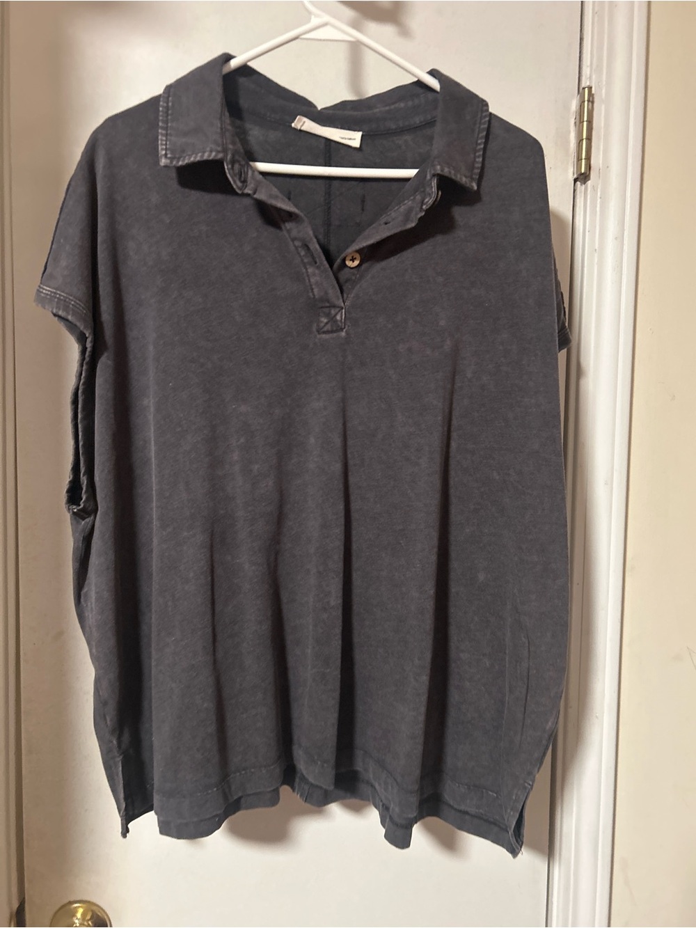 Charcoal Washed Polo Top - Unbranded Women's Short Sleeve